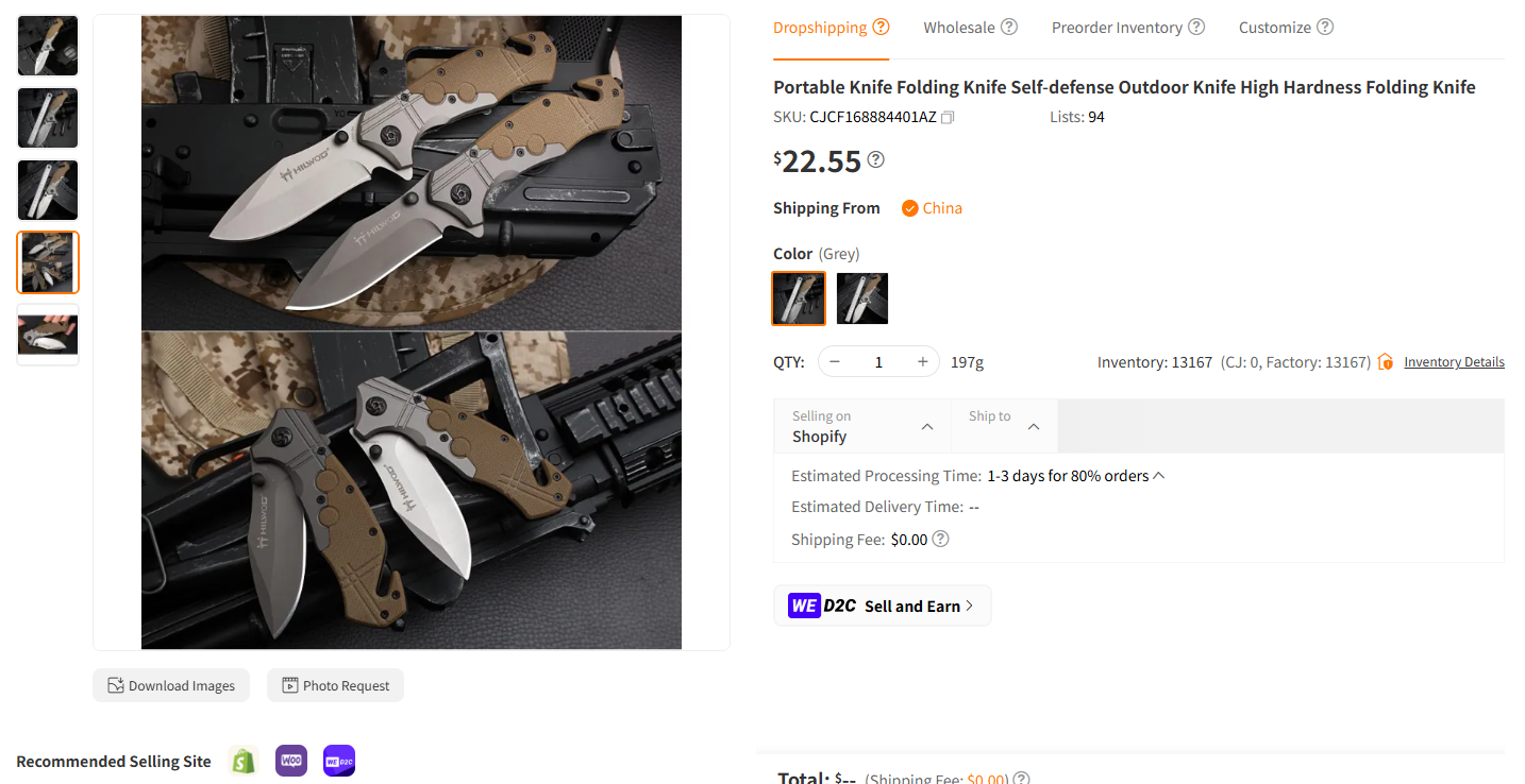 Rifle Folding Knife With LED Light